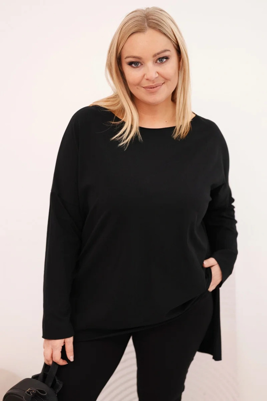 Kesi Dámská blůza Plus Size asymetrická s dlouhým rukávem černá