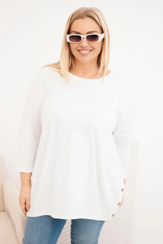 Kesi Dámská blůza Plus Size z bavlny s ozdobnými knoflíky a ohrnutými rukávy ecru