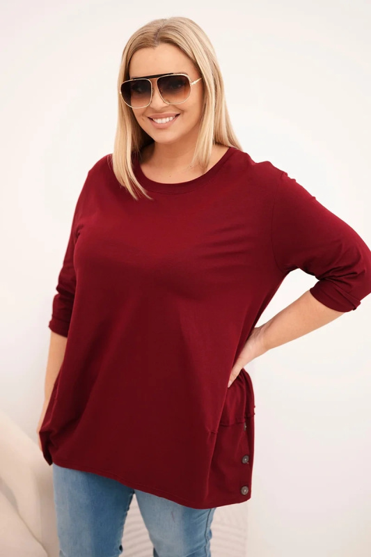 Kesi Dámská blůza Plus Size z bavlny s ozdobnými knoflíky Barva: Bordó, Velikost: UNI