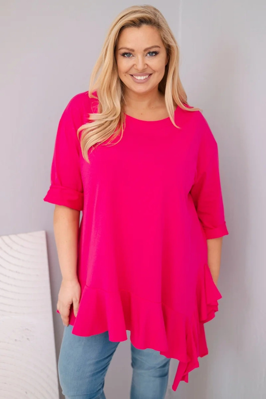 Plus size halenka s volánem a ohrnutými rukávy