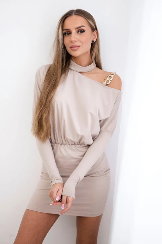 Kesi Šaty 9424 se zdobením na ramenou Barva: Béžová, Velikost: UNI