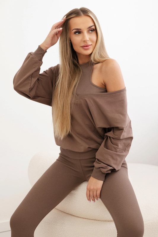 Kesi Dámská souprava Evie - mikina + top + legíny Barva: Hnědá, Velikost: UNI