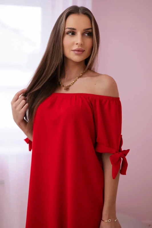 Šaty s vázáním na rukávech červené UNI
