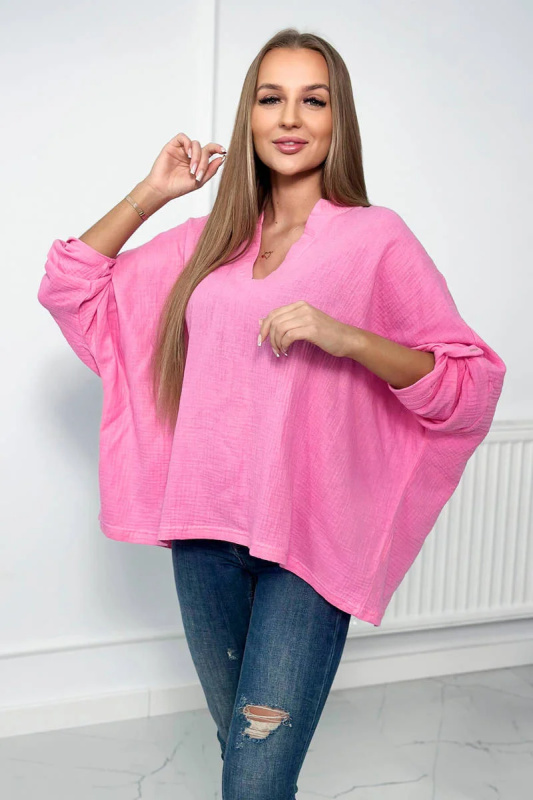 Kesi Mušelínová halenka Celeste s ohrnutými rukávy Barva: Růžová, Velikost: UNI