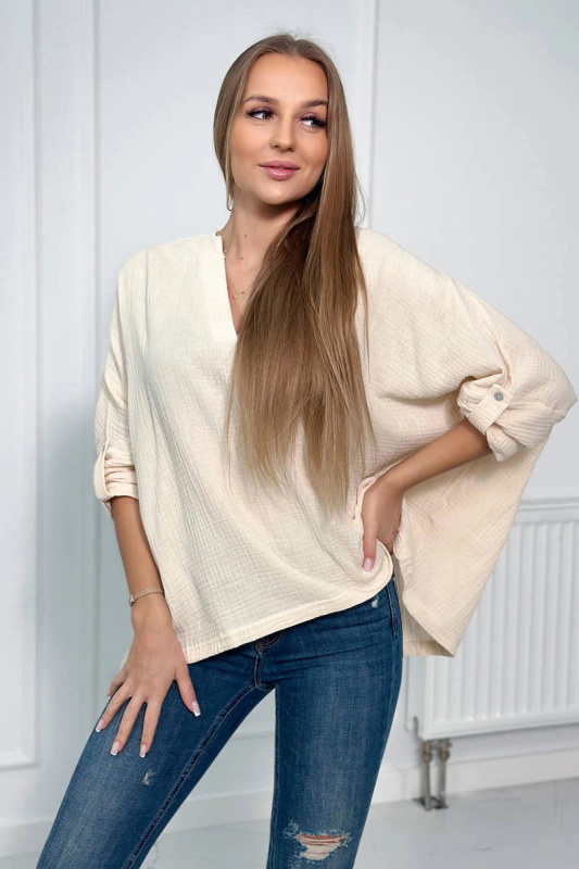 Kesi Mušelínová halenka Celeste s ohrnutými rukávy Barva: Béžová, Velikost: UNI