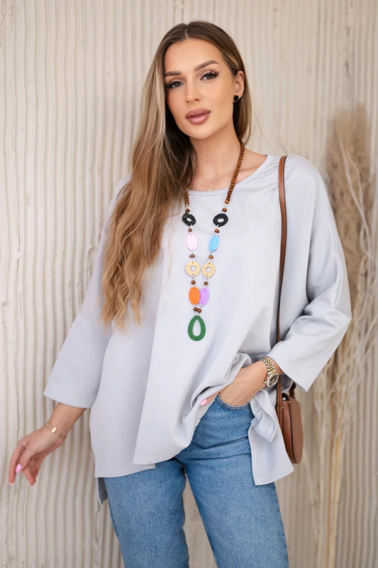 Kesi Oversize halenka Chessie s náhrdelníkem Barva: Šedá, Velikost: UNI