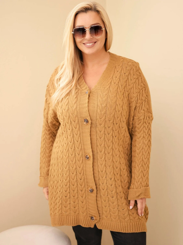 Kesi Dámský svetr Plus Size 26090 Barva: Béžová, Velikost: UNI