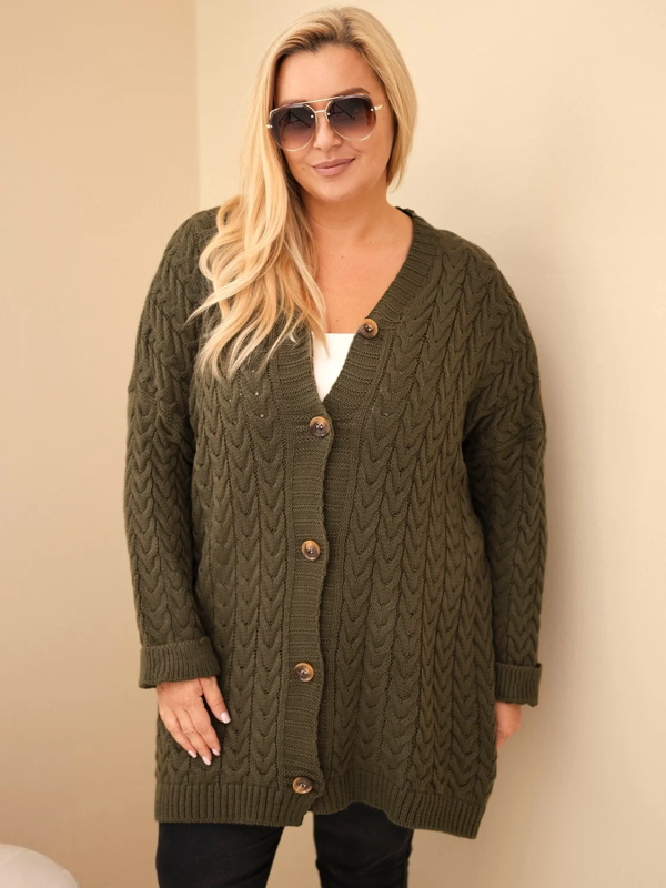 Kesi Dámský svetr Plus Size 26090 Barva: Zelená, Velikost: UNI