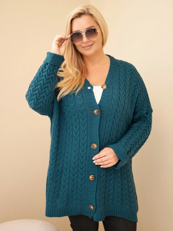 Kesi Dámský svetr Plus Size 26090 Barva: Modrá - tmavě, Velikost: UNI