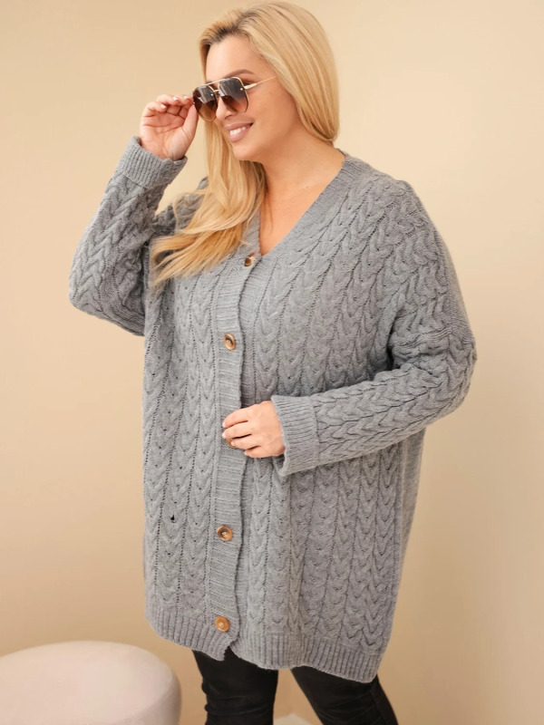 Kesi Dámský svetr Plus Size 26090 Barva: Šedá, Velikost: UNI