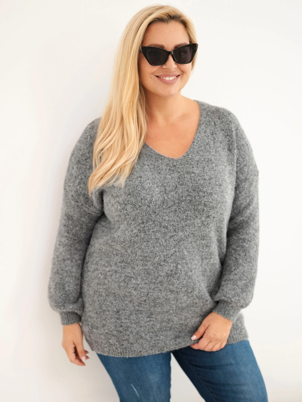 Kesi Dámský svetr Plus Size 26133 Barva: Šedá - tmavě, Velikost: UNI