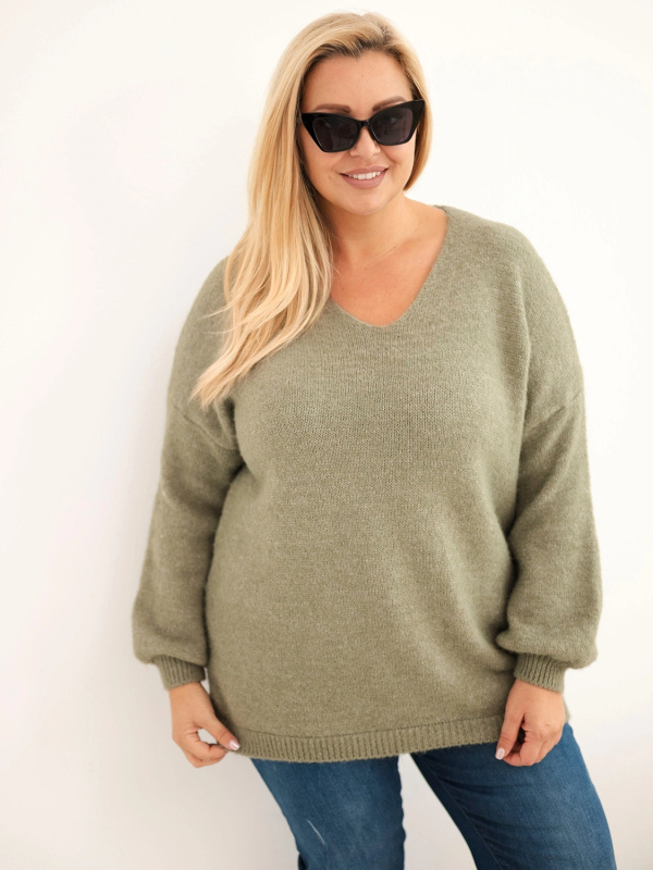 Kesi Dámský svetr Plus Size 26133 Barva: Zelená, Velikost: UNI
