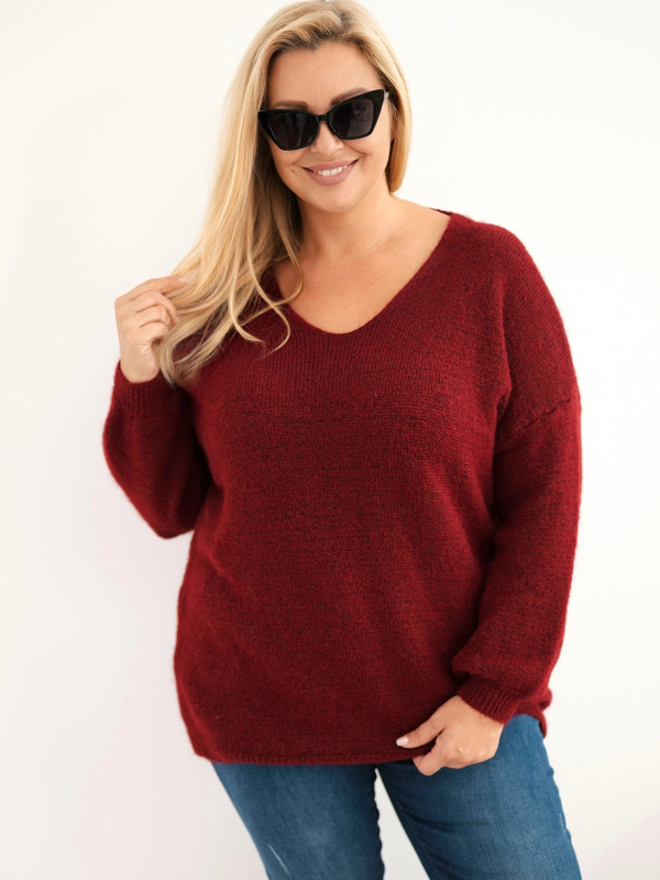 Kesi Dámský svetr Plus Size 26133 Barva: Bordó, Velikost: UNI
