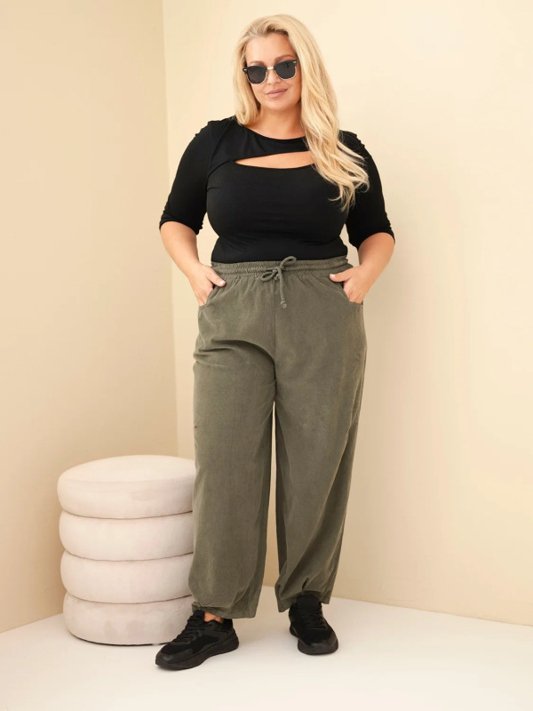 Kesi Dámské kalhoty Plus Size ART7630 Barva: Zelená, Velikost: UNI