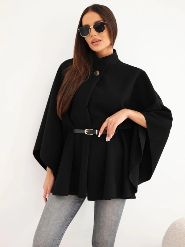 Kesi Dámské pončo s páskem a vysokým límcem barva camel Barva: Černá, Velikost: UNI