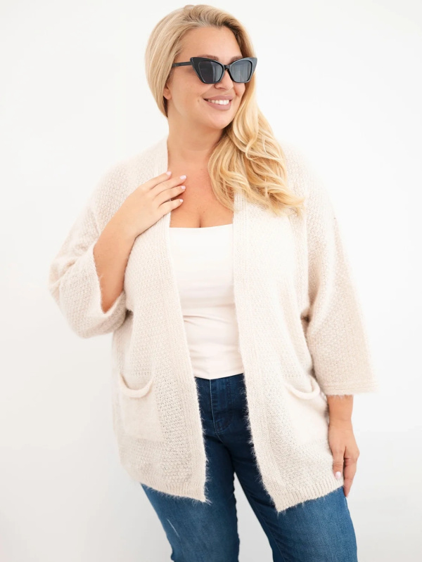 Kesi Dámský svetr Plus Size 635 Barva: Béžová, Velikost: UNI