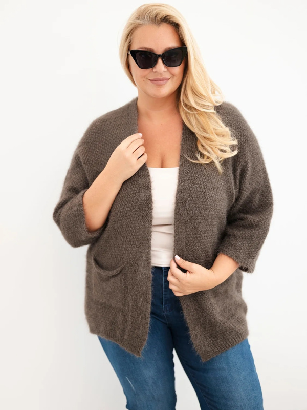 Kesi Dámský svetr Plus Size 635 Barva: Hnědá, Velikost: UNI