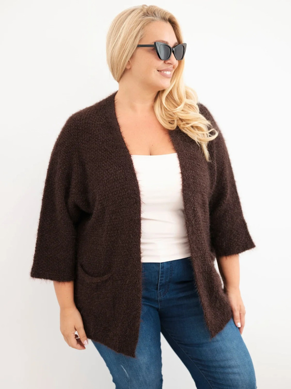 Kesi Dámský svetr Plus Size 635 Barva: Hnědá, Velikost: UNI
