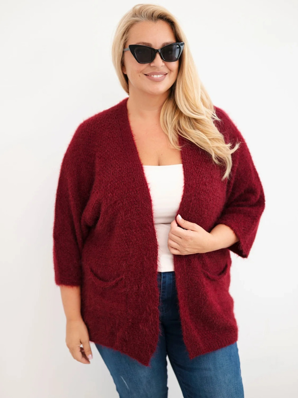 Kesi Dámský svetr Plus Size 635 Barva: Bordó, Velikost: UNI