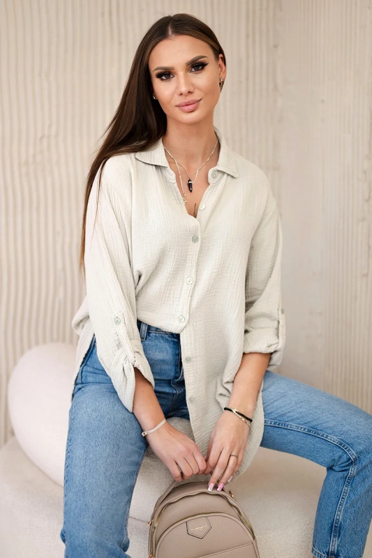 Kesi Bavlněná mušelínová košile  Dixie oversize - výprodej Barva: Smetanová, Velikost: UNI