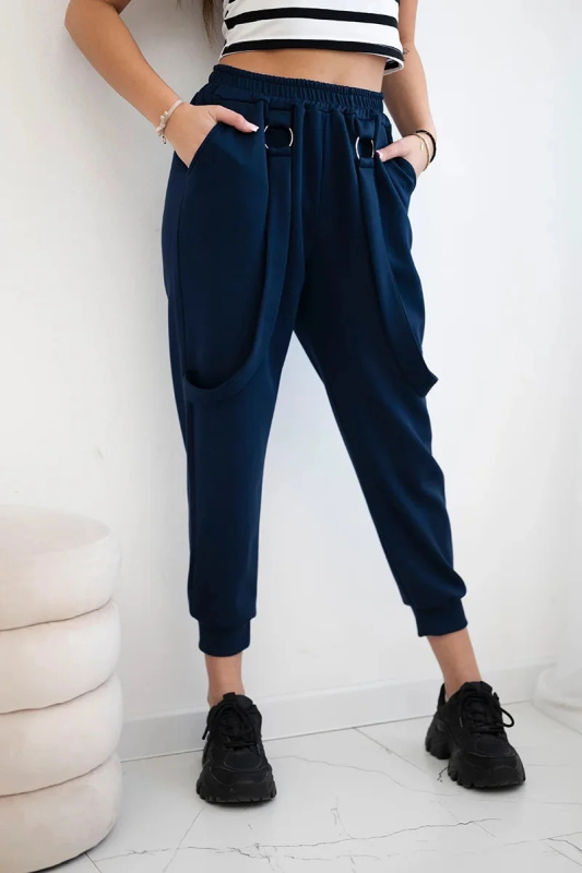 Kalhoty s ozdobnými proužky máslové látky námořnická modř UNI