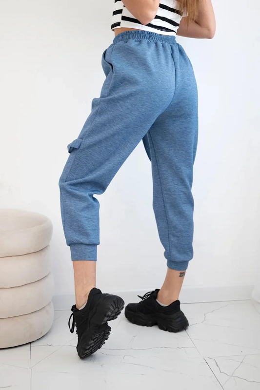 Kalhoty s ozdobnými proužky máslové látky džínový melír UNI