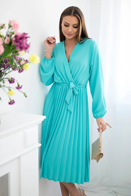 Kesi Šaty 1027M se svázaným plisovaným lemem Barva: Tyrkysová, Velikost: UNI