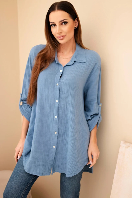 Kesi Bavlněná mušelínová košile Dory Plus Size 2 Barva: Modrá - tmavě, Velikost: UNI