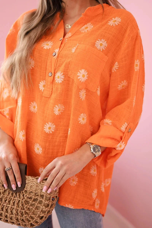 Kesi Lněná dámská halenka Rubi s květinovým vzorem Barva: Oranžová, Velikost: UNI