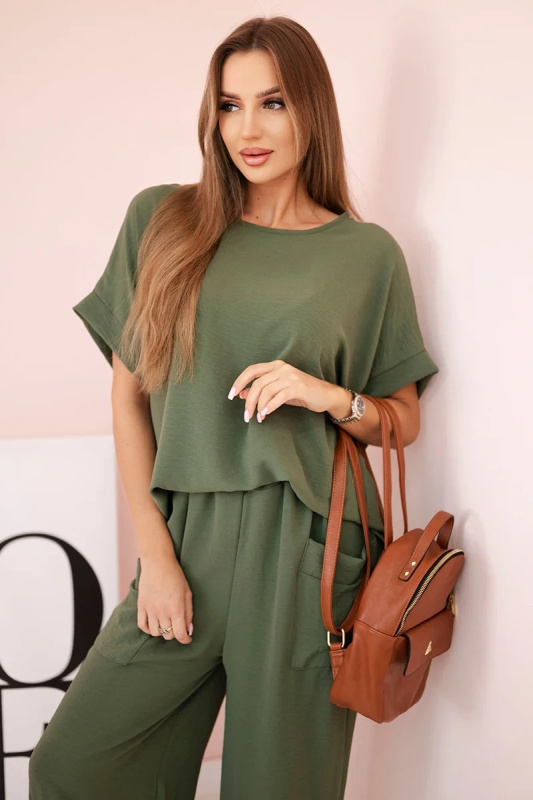 Kesi Viskózový komplet Bree - halenka + kalhoty Barva: Zelená, Velikost: UNI