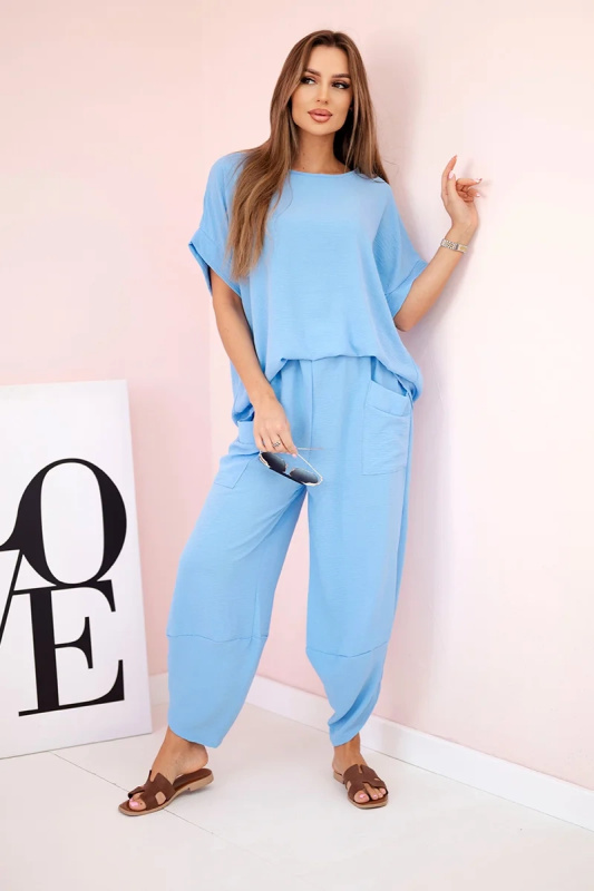 Kesi Viskózový komplet Bree - halenka + kalhoty Barva: Modrá, Velikost: UNI