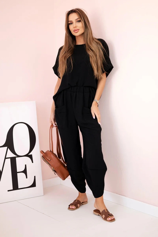 Kesi Viskózový komplet Bree - halenka + kalhoty Barva: Černá, Velikost: UNI