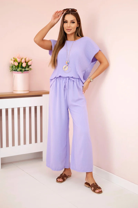 Kesi Viskózový komplet Brenda - halenka + kalhoty Barva: Fialová, Velikost: UNI