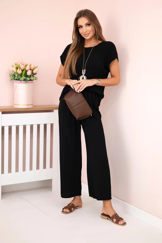 Kesi Viskózový komplet Brenda - halenka + kalhoty Barva: Černá, Velikost: UNI