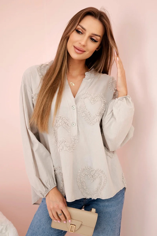 Kesi Bavlněná košilová halenka Aliny se srdíčky Barva: Béžová - tmavě, Velikost: UNI