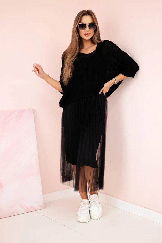 Kesi Plisované šaty Mais s ažurovým svetříkem Barva: Černá, Velikost: UNI