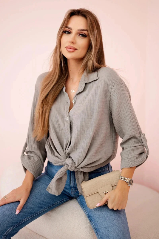 Kesi Bavlněná mušelínová košile  Dixie oversize Barva: Béžová - tmavě, Velikost: UNI