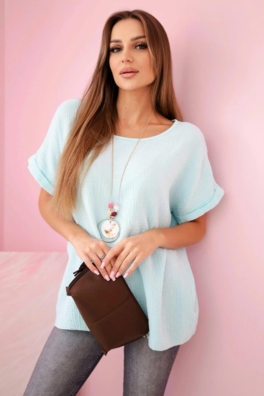 Kesi Mušelínová halenka Cassidy s náhrdelníkem Barva: Tyrkysová, Velikost: UNI