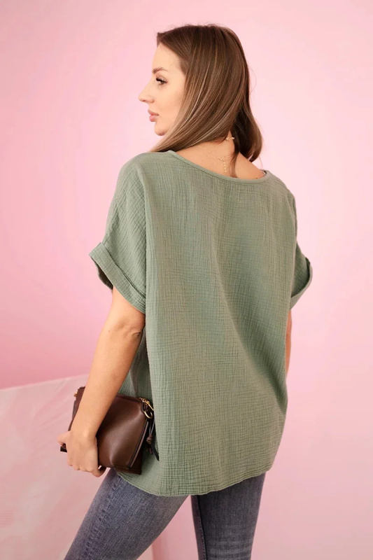 Mušelínová halenka s náhrdelníkem khaki UNI