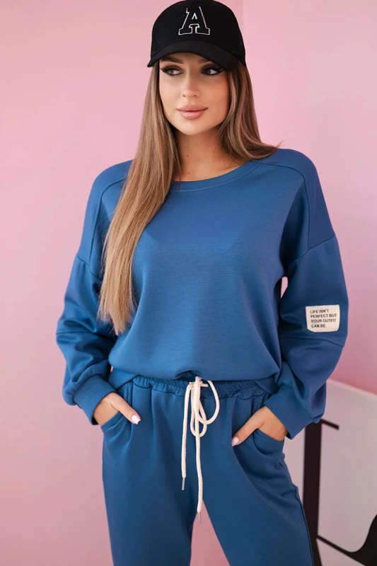 Komplet teplákové + kalhoty máslová látka denim UNI