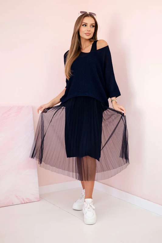 Kesi Plisované šaty Mais s ažurovým svetříkem Barva: Modrá, Velikost: UNI