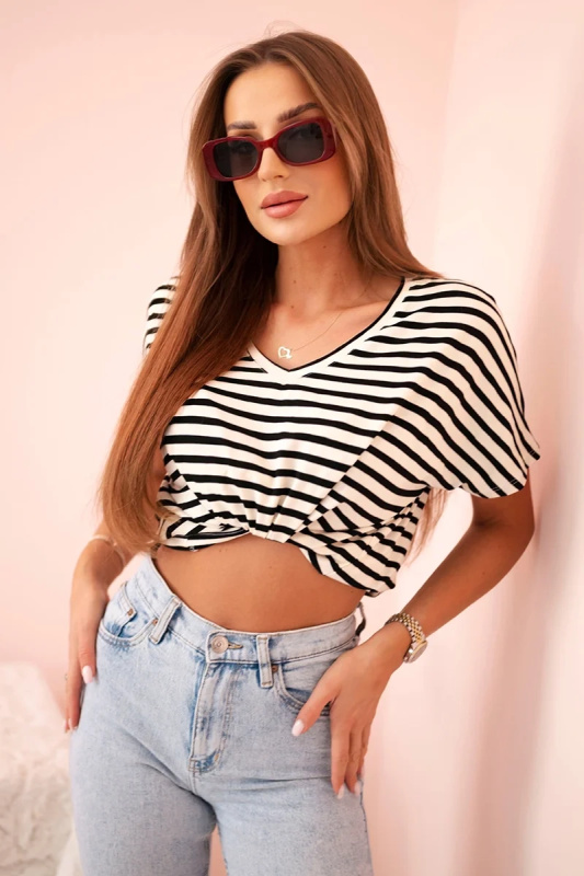 Kesi Dámské pruhované tričko Unity s výstřihem do V Barva: Černá, Velikost: UNI