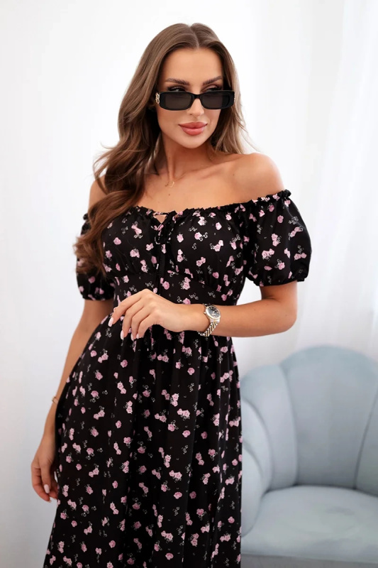 Kesi Dámské maxi šaty Ozzy s květinami Barva: Černá, Velikost: UNI