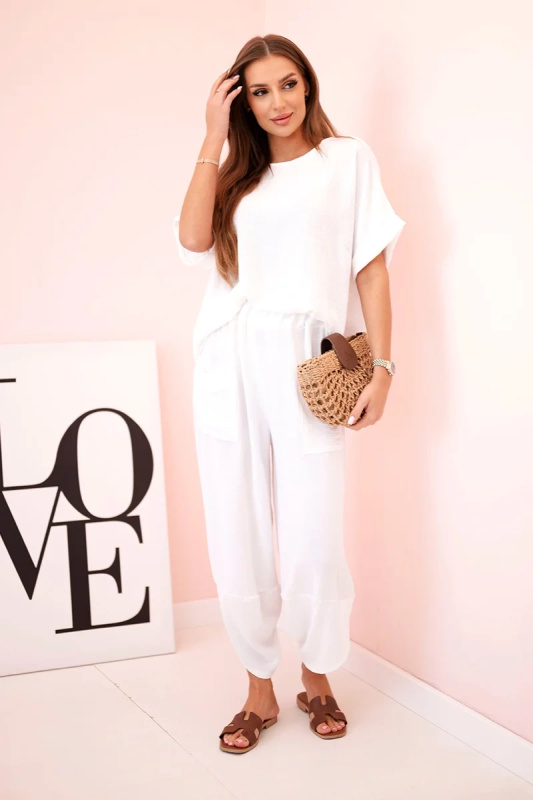 Kesi Komplet z viskózy Bibi - halenka + kalhoty Barva: Bílá, Velikost: UNI