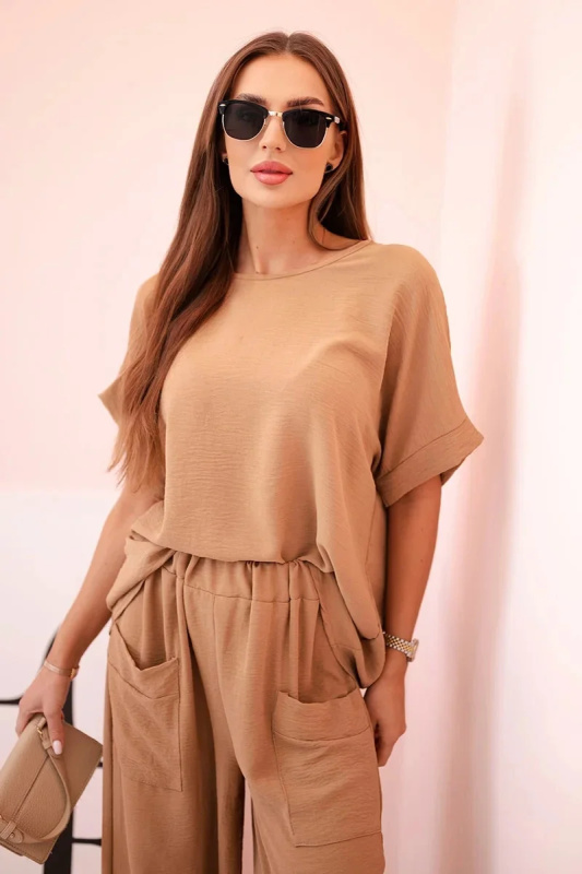 Kesi Komplet z viskózy Bibi - halenka + kalhoty Barva: Hnědá, Velikost: UNI