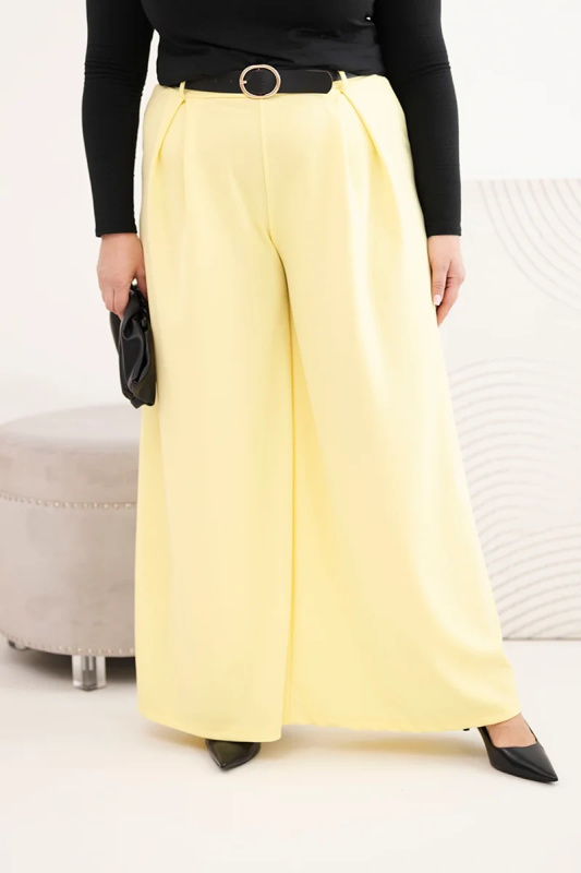 Kesi dámské široké kalhoty s páskem žluté