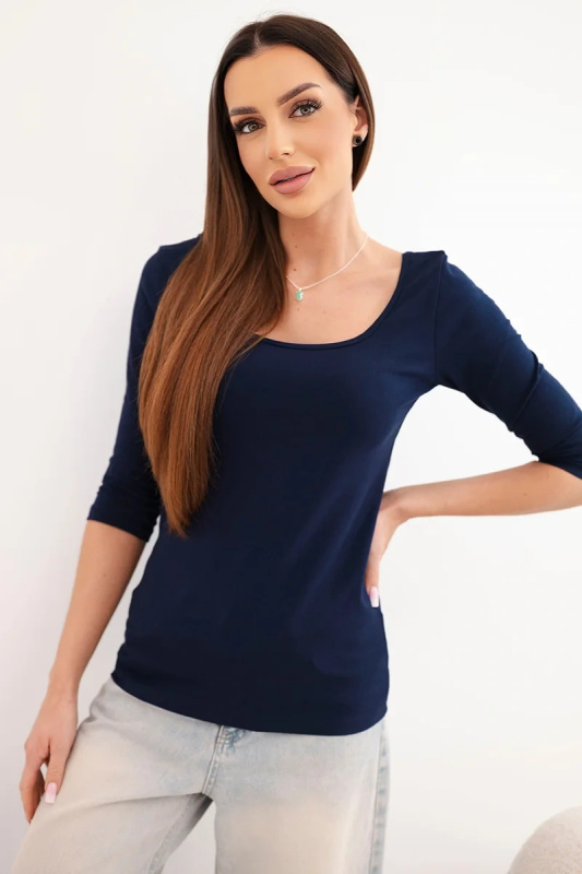 Dámská halenka s kulatým výstřihem, tmavě modrá