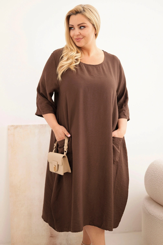 Plus Size šaty s kapsami, hnědé