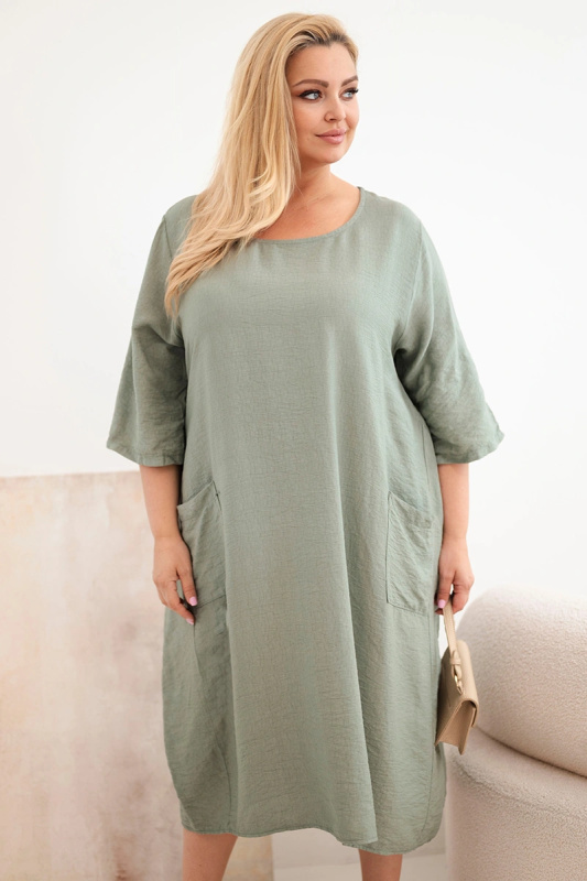 Plus size šaty s kapsami khaki
