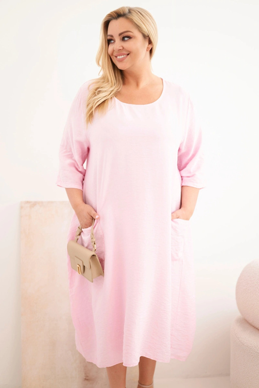 Plus size růžové šaty s kapsami